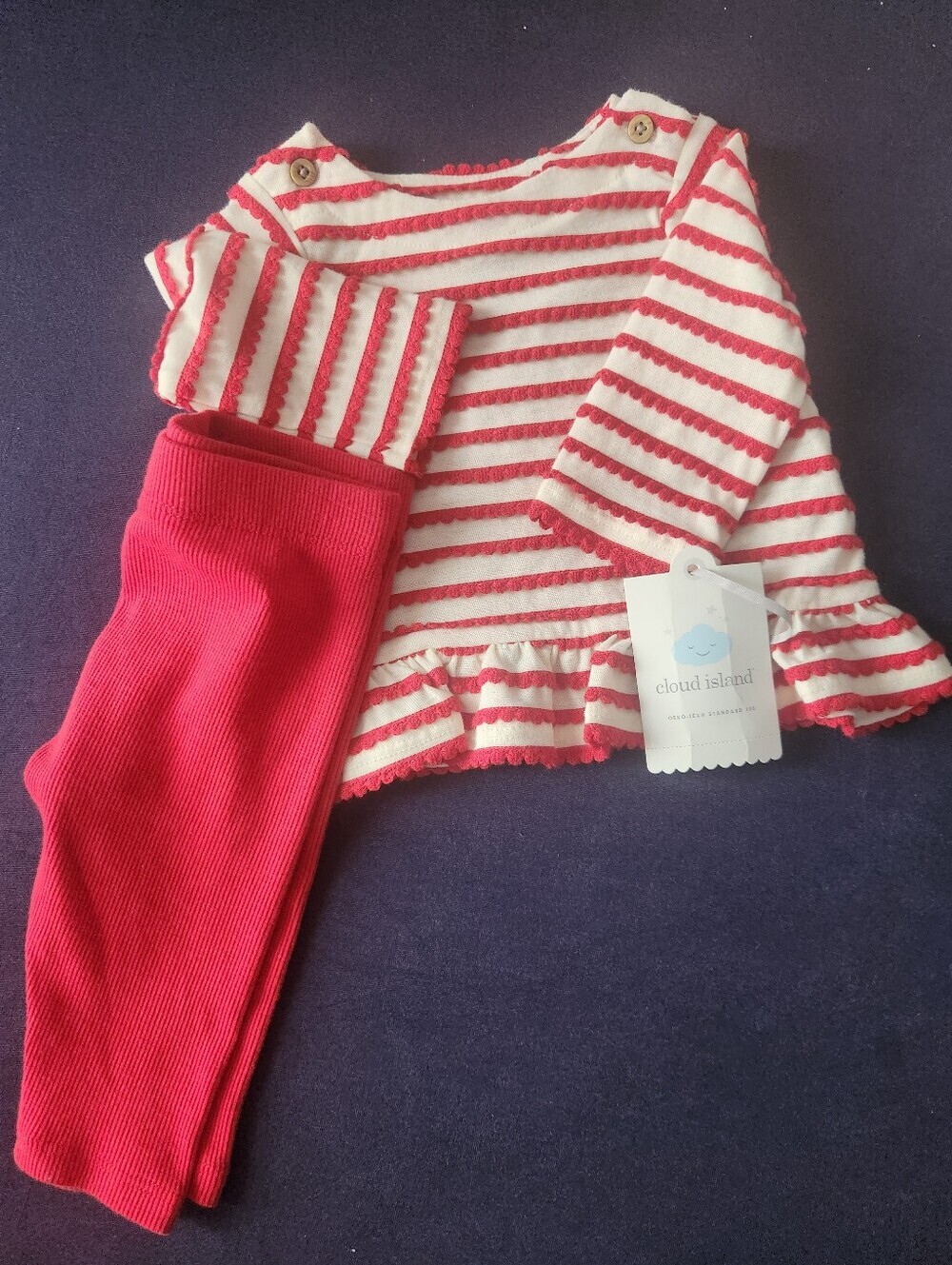 Cloud Island Red & Cream Striped Ruffle Top with Red Leggings, S 0-3m, NWT - Picture 4 of 5